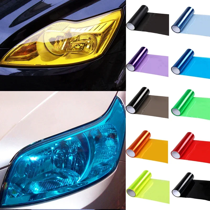 Tinte de película de PVC transparente brillante, color negro ahumado, 30x60cm, luz de coche, faro, luz trasera, tinte de película de vinilo, cubierta adhesiva