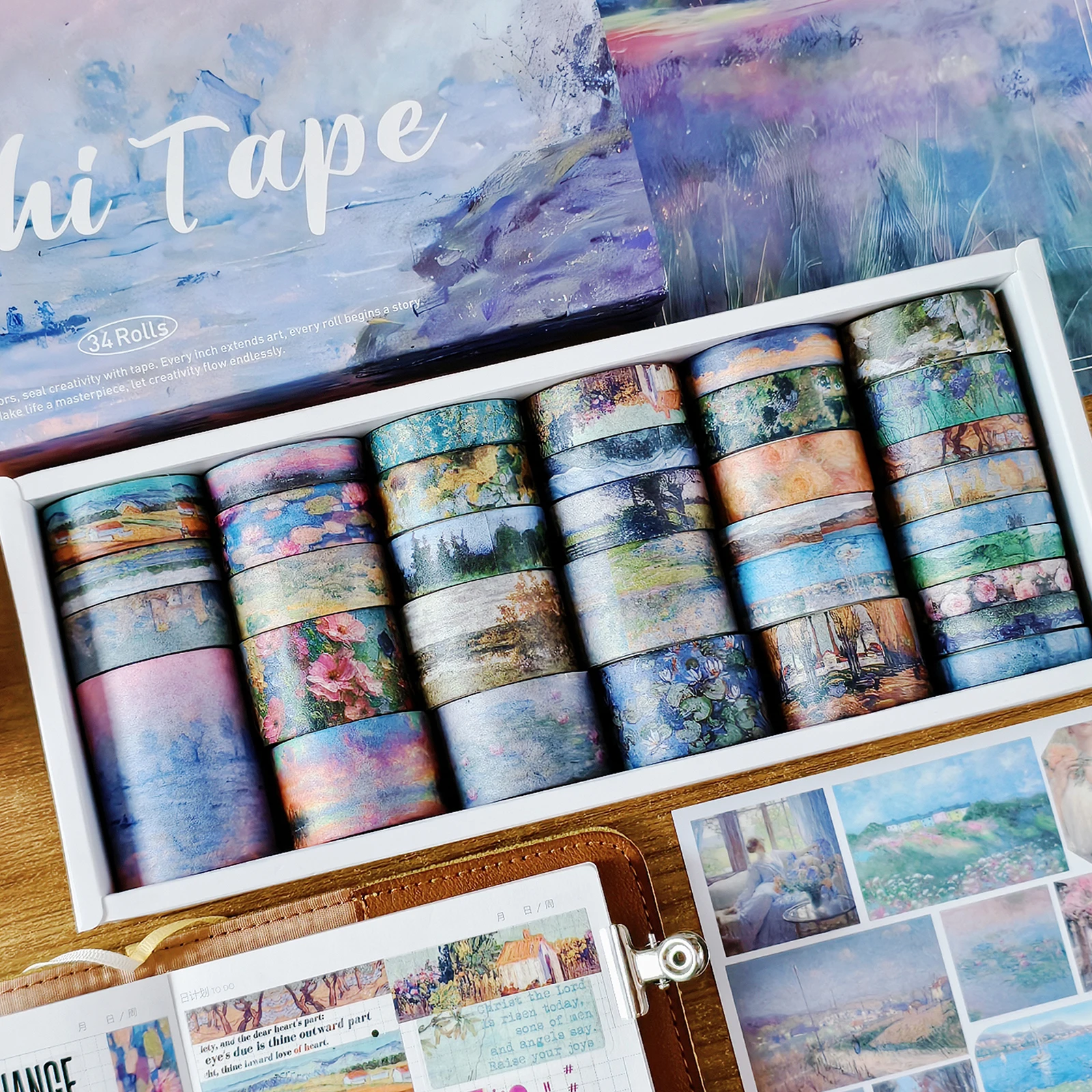 Juego de 34 rollos de cintas Washi de pintura Vintage, cintas adhesivas de 3,5 M de largo para álbum de recortes, diario, planificador, cuaderno