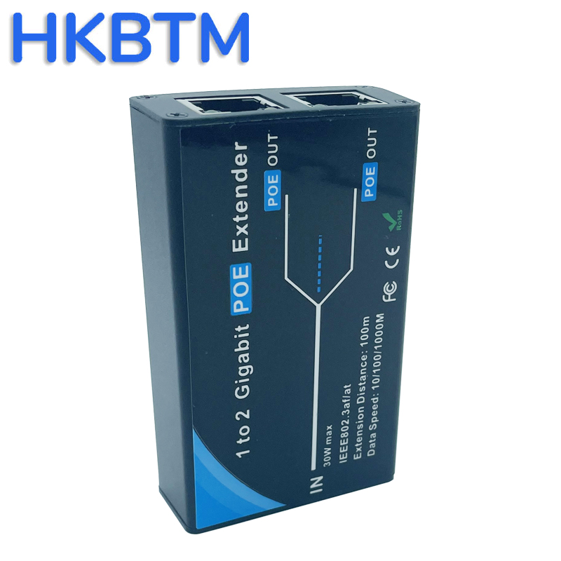 Extensor POE HKBTM Gigabit de 2 puertos, estándar IEEE 802.3af/at PoE+, 10/100/1000Mbps, repetidor POE 100 metros (328 pies), extensor
