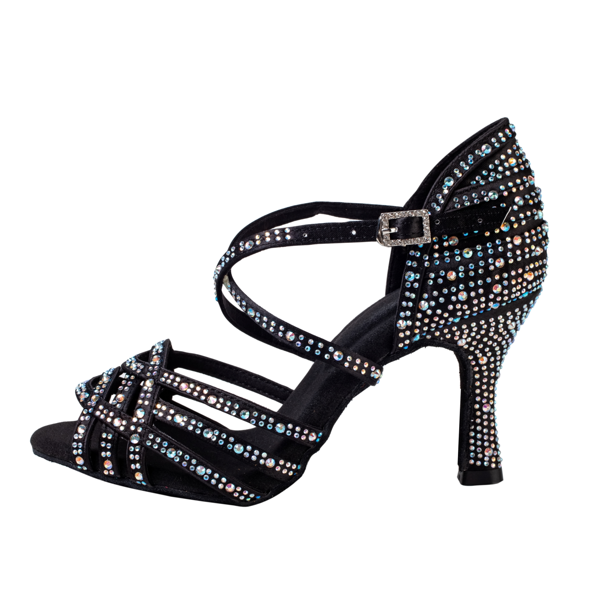 Latin Dansschoenen, Zwarte Volwassen Dansschoenen, Dames Diamant Ingelegd 7.5Cm