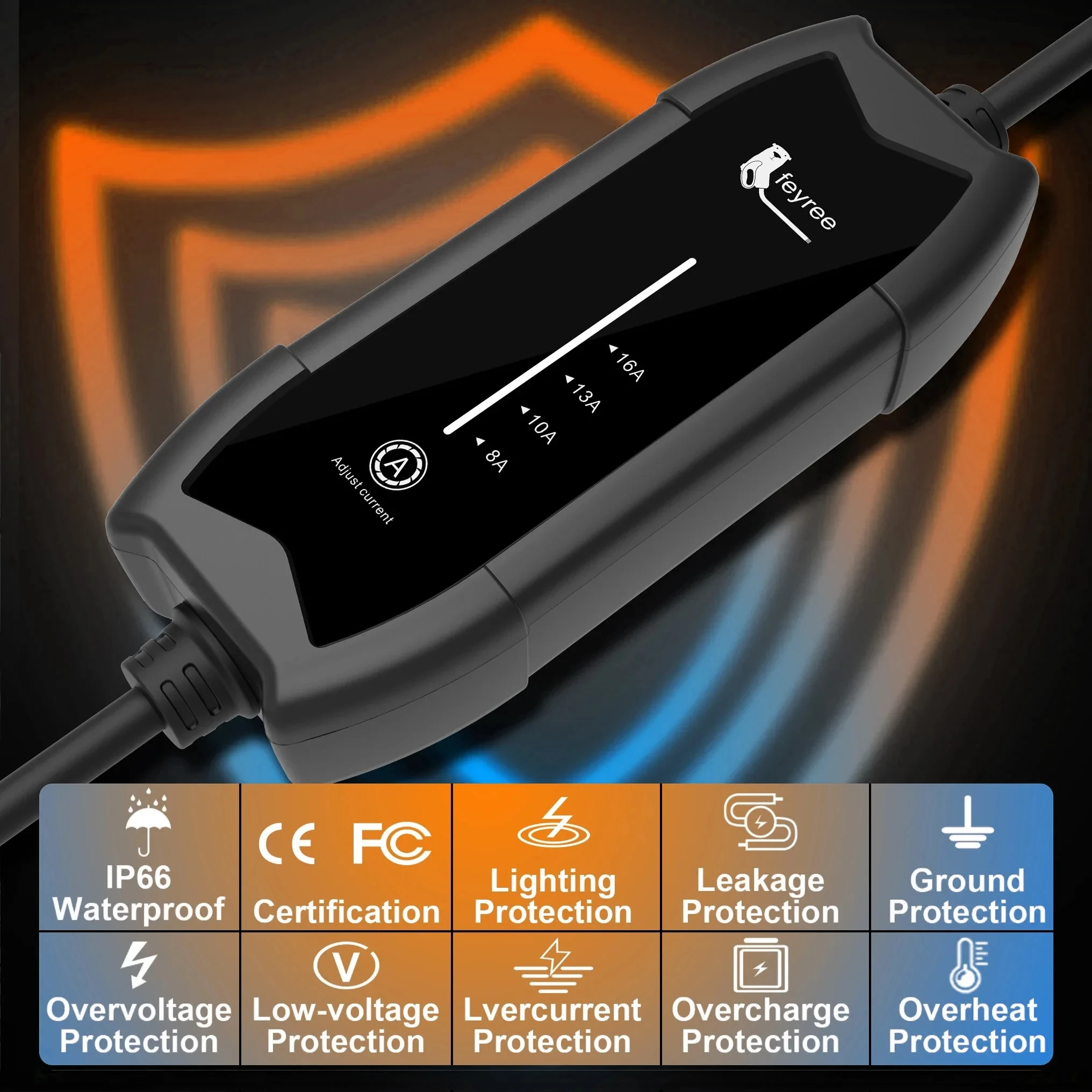 feyree EV ポータブル充電器 Type2 / GB/T プラグコネクタ 16A 1 相 3.5KW Type1 5 メートルウォールボックス充電ステーション電気自動車用