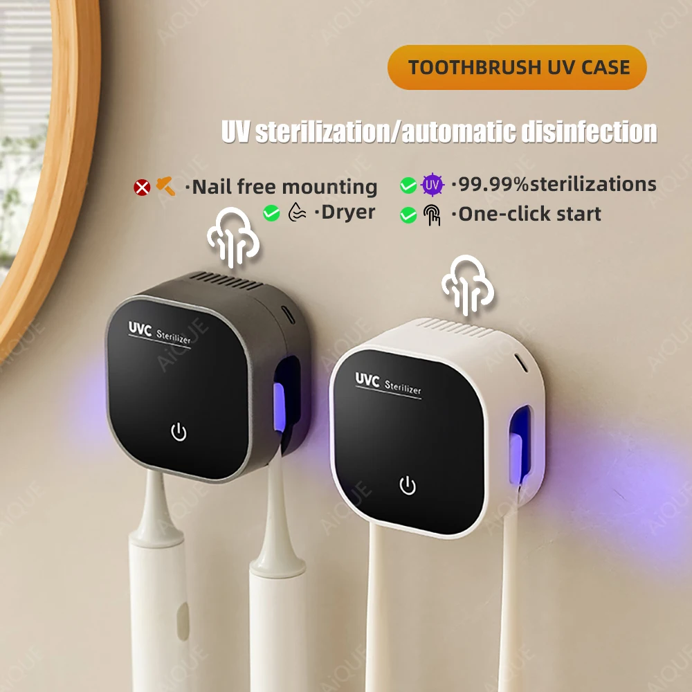 AiQUE esterilizador de cepillo de dientes recargable con función de secado Mini interruptor táctil portátil de viaje estuche esterilizador de cepillo de dientes UV
