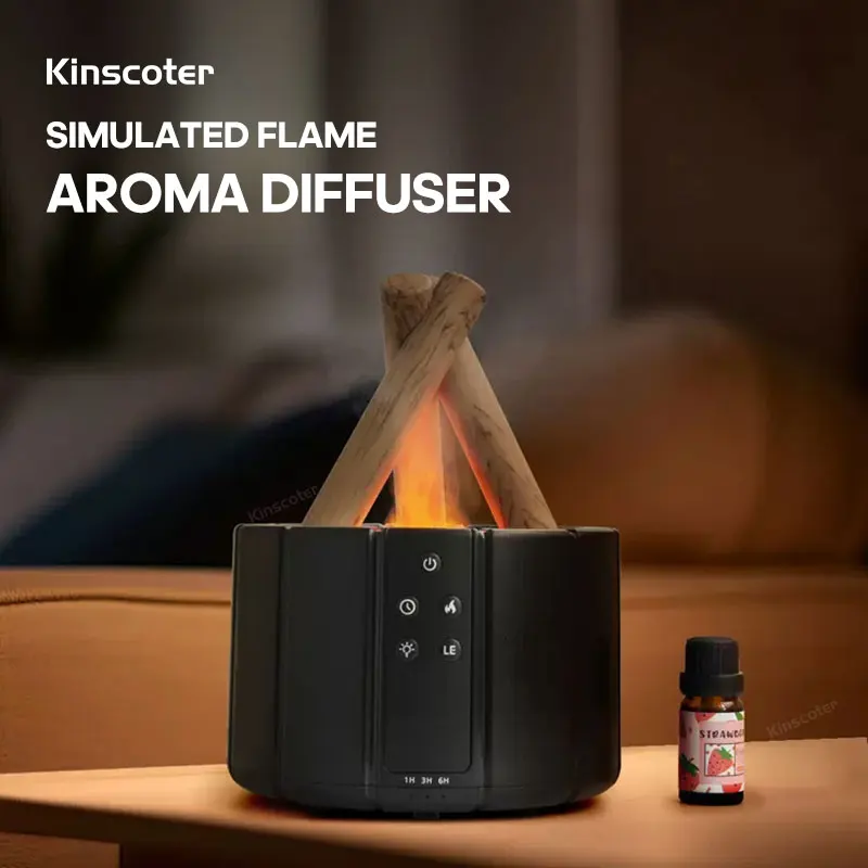 KINSCOTER จําลองเปลวไฟ Aroma Diffuser Bonfire Air Humidifier อัลตราโซนิก Cool Mist Maker Fogger LED โคมไฟน้ํามันหอมระเหย Difusor