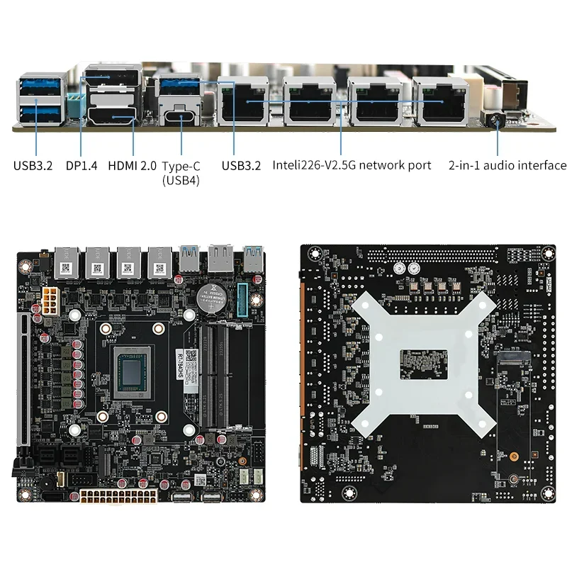 9-Bay NAS Motherboard AMD Ryzen 7 8845HS USB4 4xi226-V 2.5G LAN 9xSATA3.0 2xM.2 NVMe PCIE X16 2xDDR5 Mini ITX Firewall Mainboard