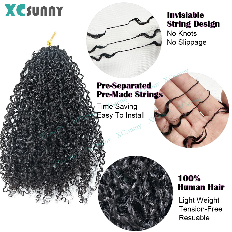 Crochê cabelo humano kinky encaracolado nós invisíveis pré separado crochê extensões de cabelo humano sem nós com corda para preto