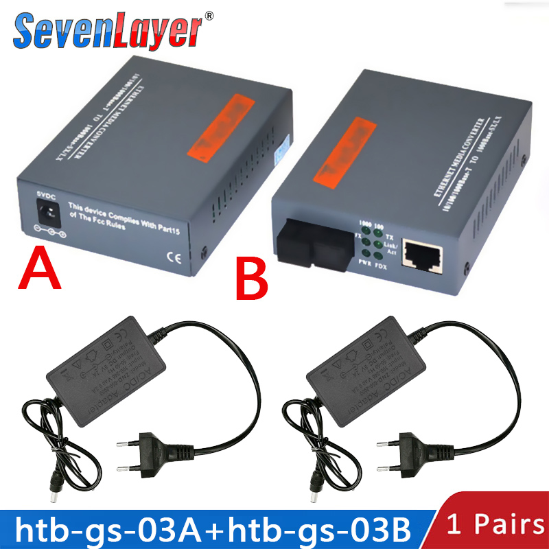 Convertisseur de média optique Gigabit HTB-GS-03 A & B 1000Mbps, monomode, Fiber unique, Port SC, alimentation externe