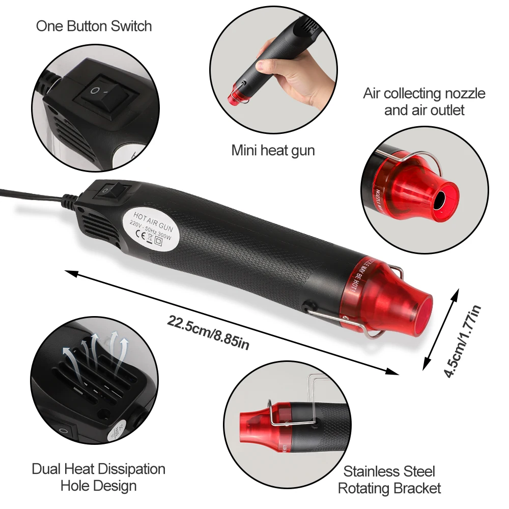 Pistola de aire caliente de mano, herramienta de calefacción eléctrica de 110 W, 220V, 300 V, para bricolaje, envoltura de plástico artesanal