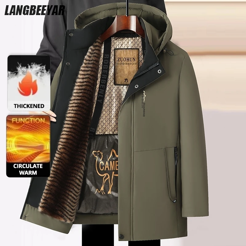 Top grade cinco tecnologia de proteção luxo inverno nova marca camelo velo jaqueta parka masculina blusão casacos forro de pelúcia pesado
