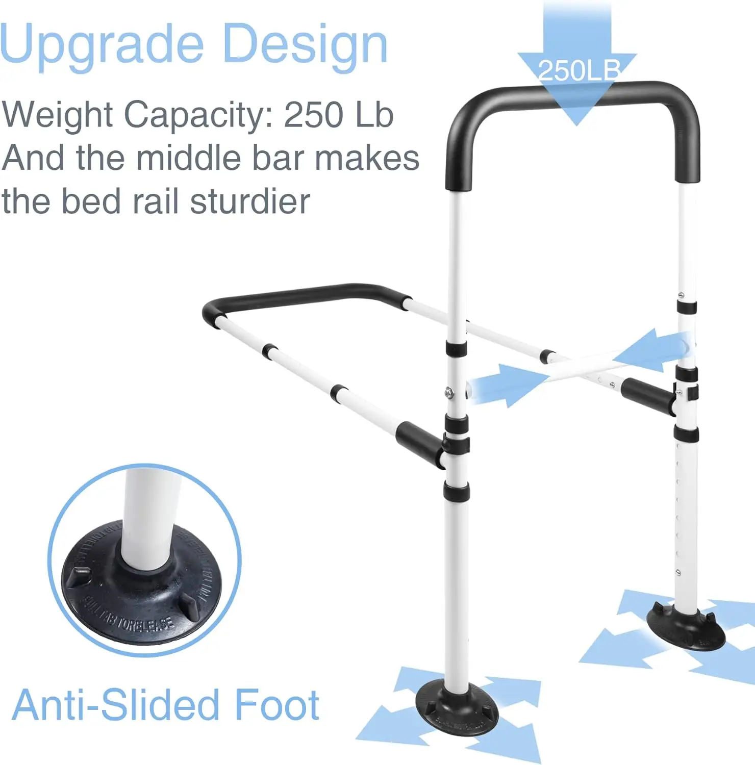 Bed Assist Rails Adjustable, Safety Bed Handle with Leg, Fall Prevention Hand Guard Grab Bar Bed Cane, Bed Rails for El