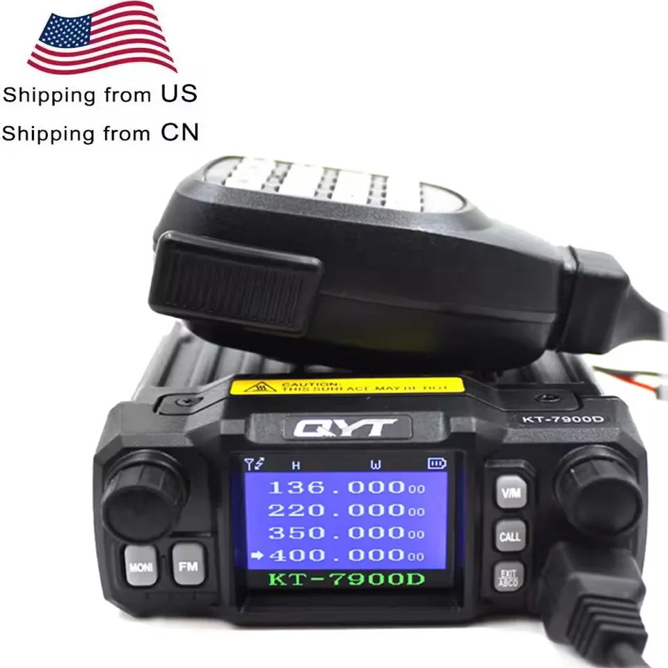 Última versión Mini Radio móvil QYT KT-7900D 25W Quad Band 144/220/350/440MHz KT7900D transceptor UV o con fuente de alimentación