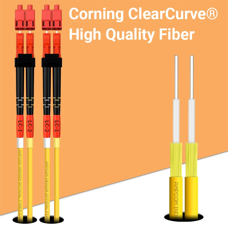 AMPCOM LC auf LC Single Mode Glasfaser-Patchkabel Duplex UPC OD 2,0 mm 9/125 μm, OS1/2 SMF 1/2/3/5/10/15 Meter LSZH OFNR