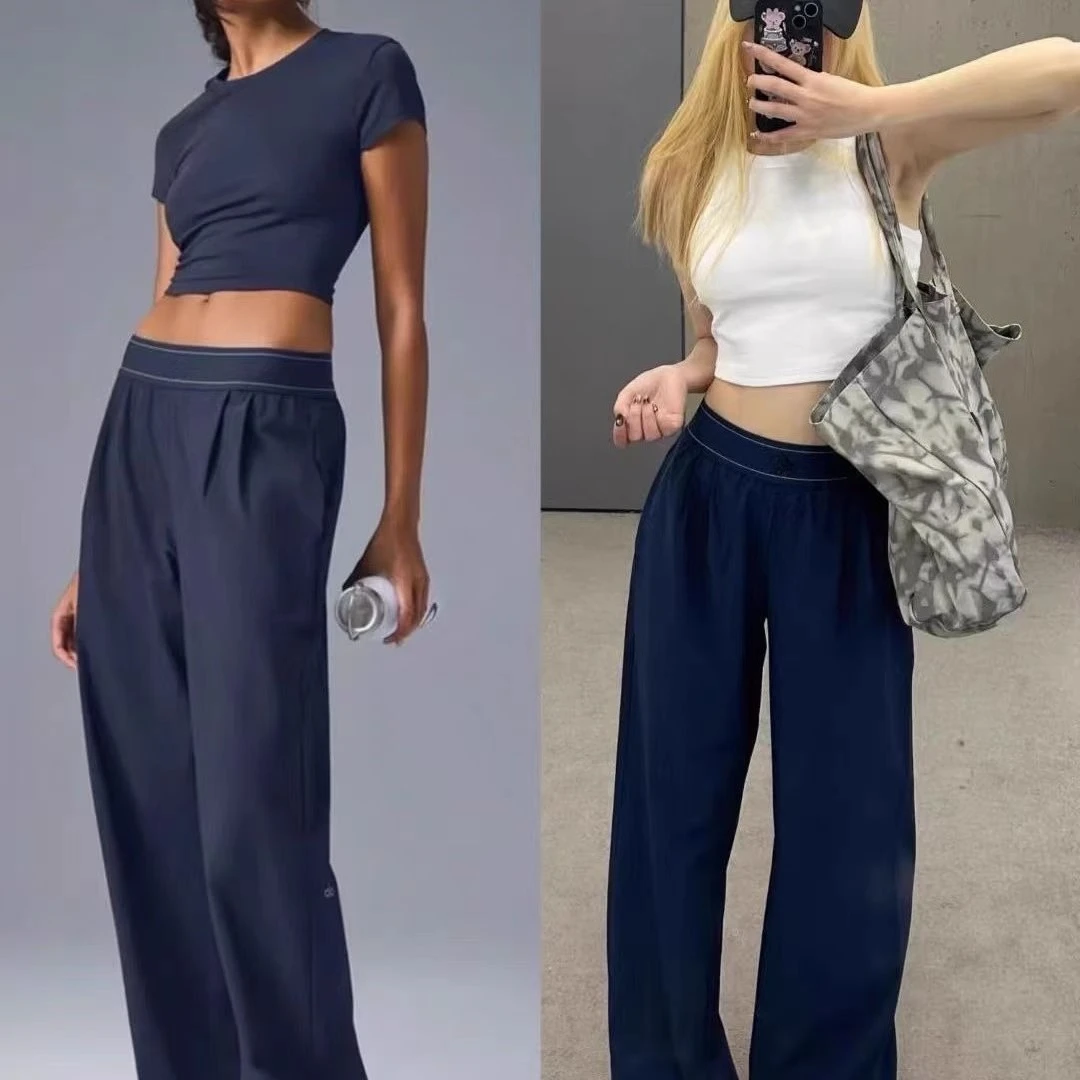 Merk reflecterende bedrukte letterbroek Eenvoudige mode Hoge taille Wijde pijpen Rechte pijpen broek Losse sneldrogende casual broek