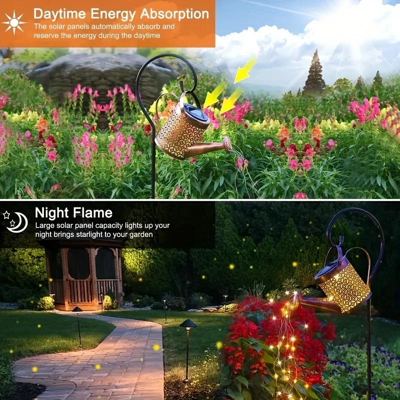 Lanterna in metallo Annaffiatoio solare Luce Cascata solare esterna Luci Lampada a sospensione impermeabile Decorazioni da giardino Fata Art Decorativa