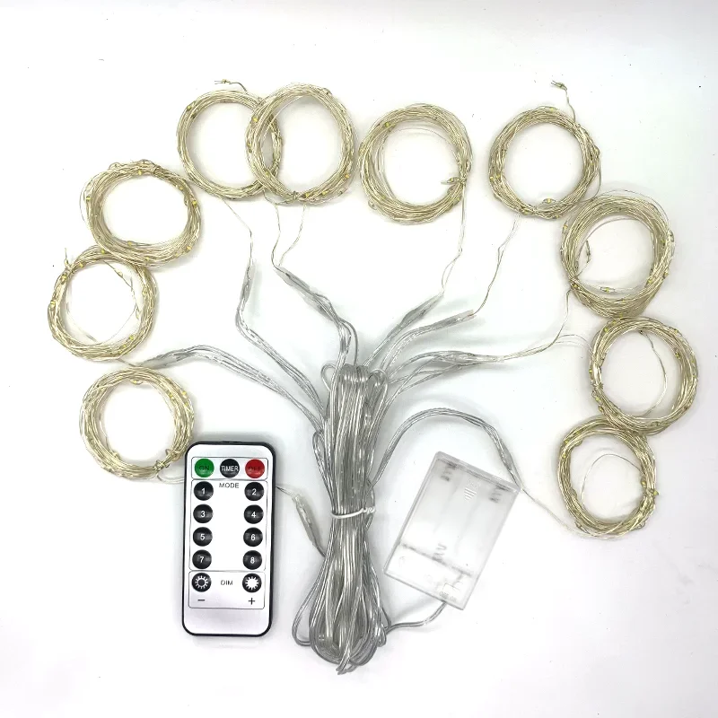LED 화환 커튼 조명, 배터리 상자 리모컨 동화 조명, 스트링 웨딩 크리스마스 홈 장식 조명, 8 가지 모드, 3M