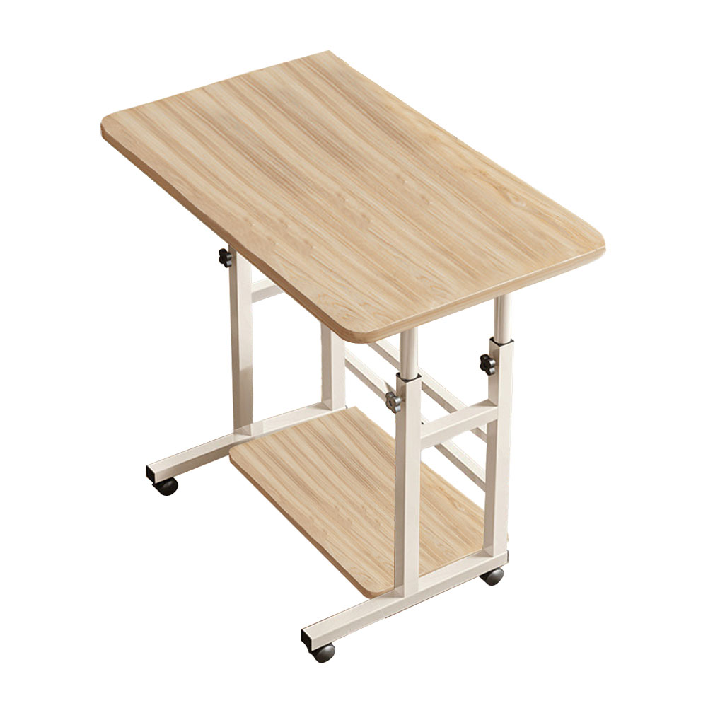 Mobile Over Height Adjustable Mobile Table Overbed Desk with Shelves Wheels Laptop Tray Stand