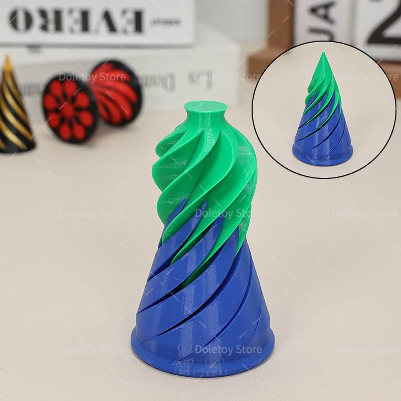 3D プリントスパイラルコーンおもちゃ不可能なピラミッドクリスマスツリーパススルー彫刻ミニ渦糸イリュージョンフィジェットおもちゃ