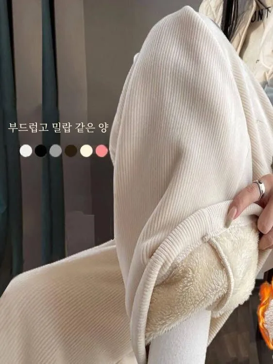 양털 바지 여성 팬츠 하이웨이스트 스트레이트 핏 두꺼운 양털 플리스 드레이프 스트레이트 핏 흰색 바지 여성 팬츠 여성 바지