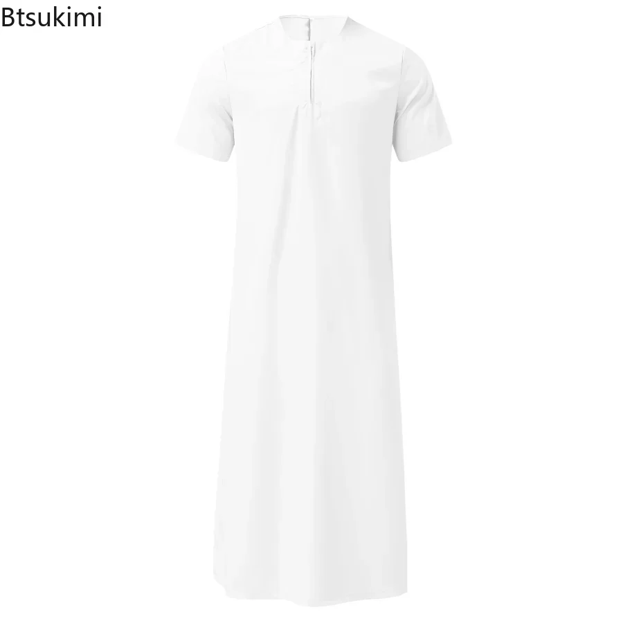 男性用の単色ジッパー付きアバヤジュバトーブ,半袖,ラウンドネック,イスラム教徒のアラビア語の服,サウジスタイル,5xl,ファッション
