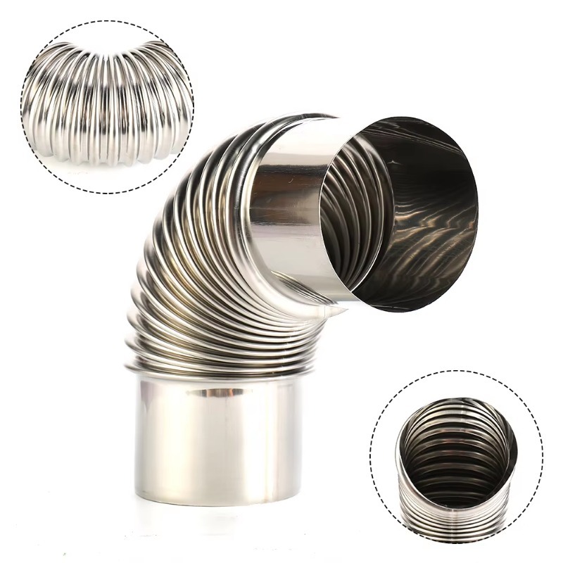 60/70/80 มม. สแตนเลส 90 องศาข้อศอก Chimney Liner Bend 90 °   ท่อเตาหลายปล่องสําหรับปล่องไฟเตาไม้แคมป์ปิ้งกลางแจ้ง