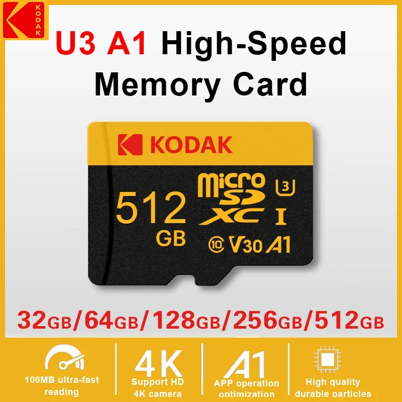 Kodak Micro SD Card Memory Card classe 10 32GB 64GB 128GB 256GB U3 4K ad alta velocità Cartao De Memoria Memoria Memoria Flash TF Mecard C10
