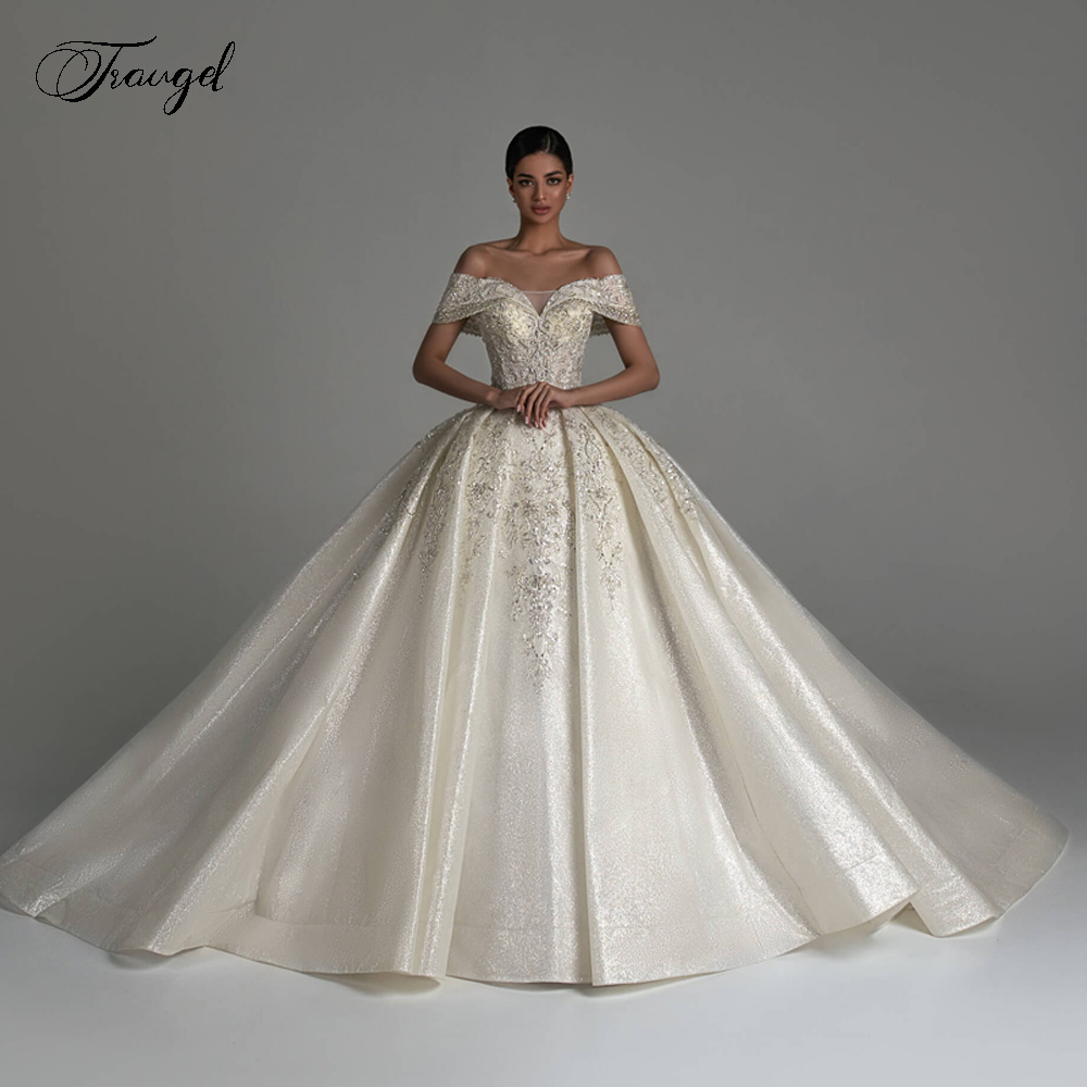 Maßgeschneiderte Ballkleid-Prinzessin-Hochzeitskleider mit Herzausschnitt, schulterfrei, Robe De Mariee, glänzendes Brautkleid mit Spitze und Perlen