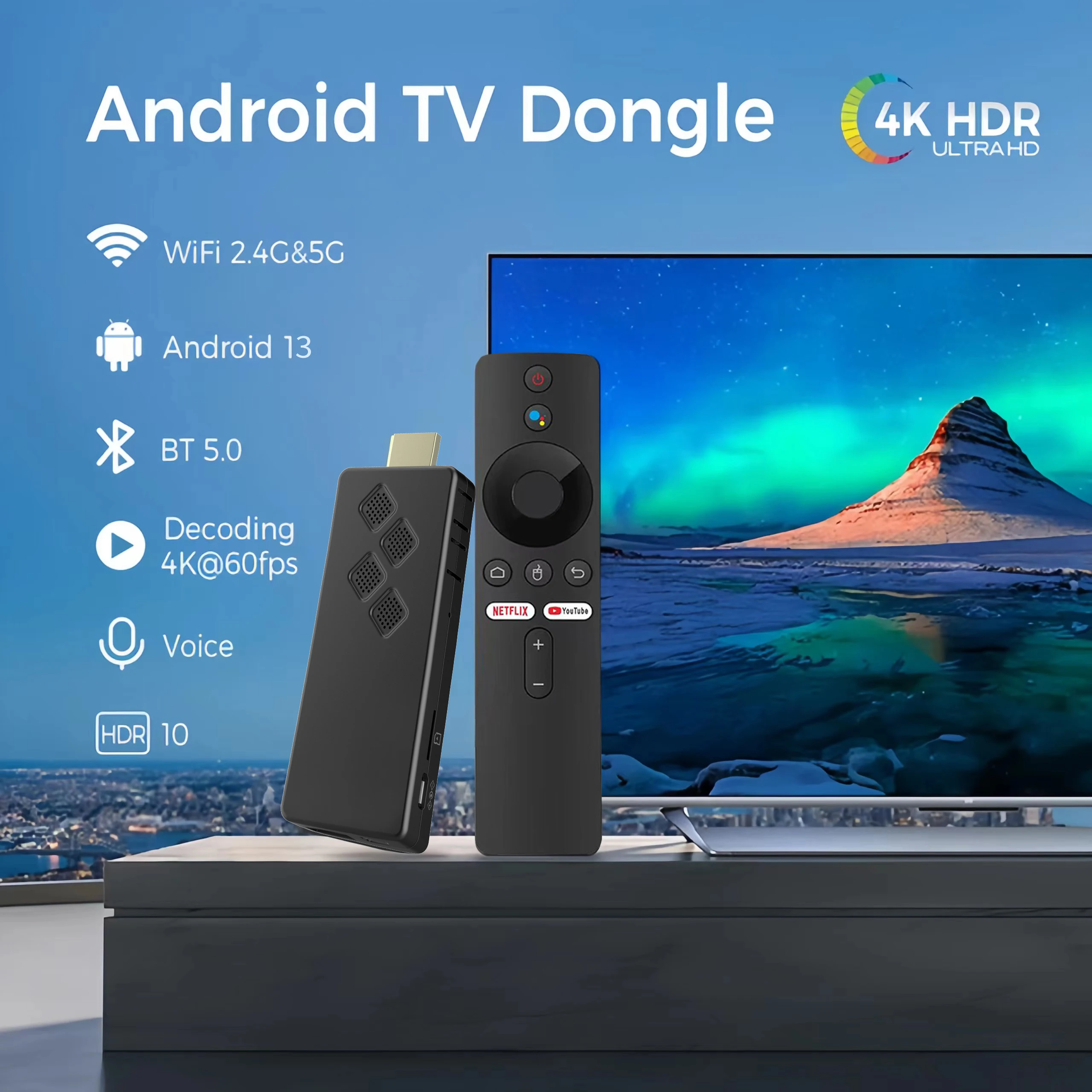 Q2 Smart TV Stick Android13 Allwinner H313 control remoto por voz 2GB 16GB 8GB Quad Core Dual WIFI 2,4G y 5,8G 4K 1080P 3D Asistente de Google