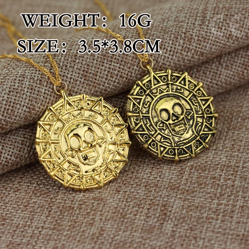 Fluch der Karibik Halskette Azteken Skelett Totenkopf Anhänger Gold/Bronze vergoldet Vintage Herren Statement Halskette Geschenke