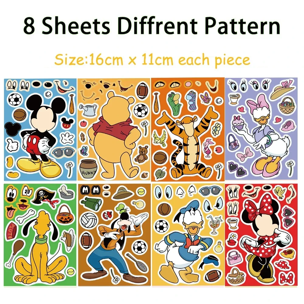 8/16 folhas kawaii disney pato donald adesivos engraçado dos desenhos animados jigsaw graffiti decalques para bagagem telefone skate notebook geladeira