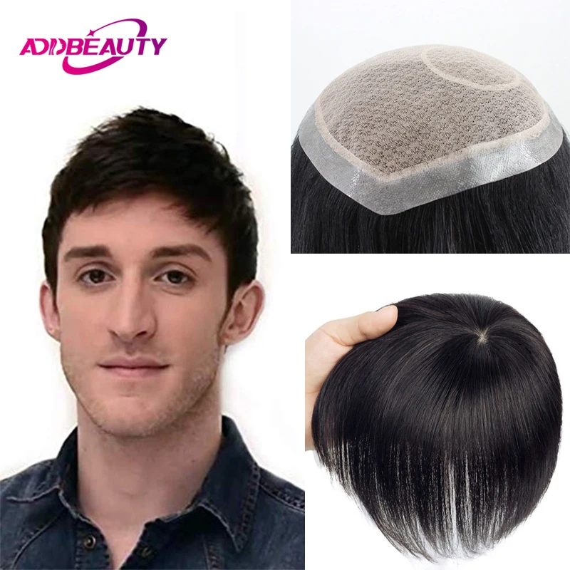Prótese capilar masculina com base de seda, renda suíça, base pu, peruca 100% remy, cabelo humano, sistema de cabelo liso, cabelo natural