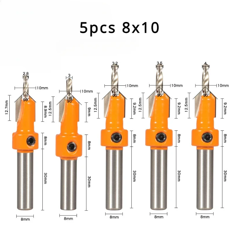 8MM Shank Hss Countersink Router Bit Screw Extractor ไม้รูเปิดเจาะเครื่องตัดไม้โลหะผสมขั้นตอนเจาะ