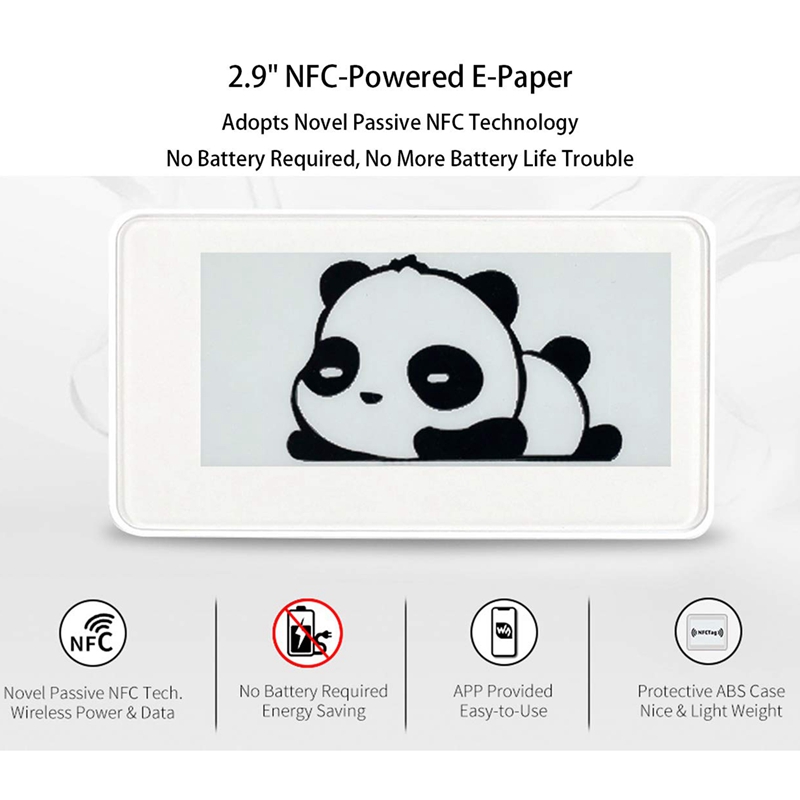 Abgz-waveshare-Módulo de pantalla de visualización de tinta electrónica de papel electrónico, 2,9 pulgadas, inalámbrico, alimentado por NFC, para aplicación móvil Android, sin batería