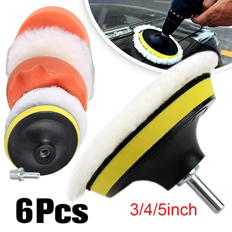 3/4/5 Polegada broca carro polidor de lã carro polimento esponja almofadas kit reutilizável máquina polimento almofadas cera polimento depilação limpo polonês