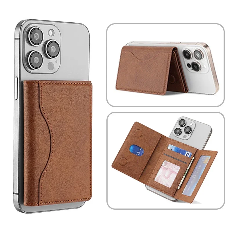 Cartera de teléfono magnética triple, tarjetero de cuero PU, tarjetero Magsafe, billetera para Apple IPhone 16 15 12 13 14 Pro Max Plus Mini