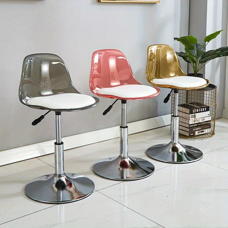 Adjustable Modern Bar Stool with Transparent Backrest Metal Frame Upholstered Seat with Lifting and Rotating Function