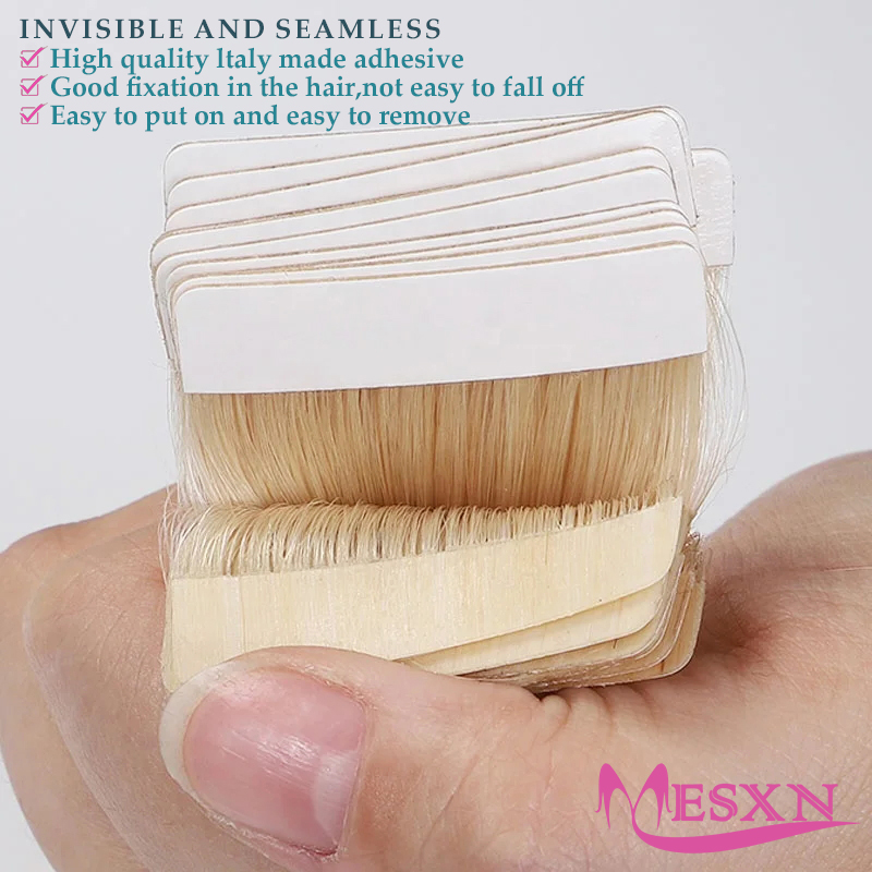 ตรงเทปต่อผมผมมนุษย์จริง NATURAL Hair EXTENSION 16 "-24" สีดําสีน้ําตาลสีบลอนด์ที่มองไม่เห็นสามารถย้อมสําหรับ Salon