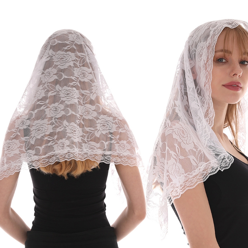 Khăn choàng ren Mantilla Khăn che mặt Công giáo Khăn tua nhẹ thêu hoa