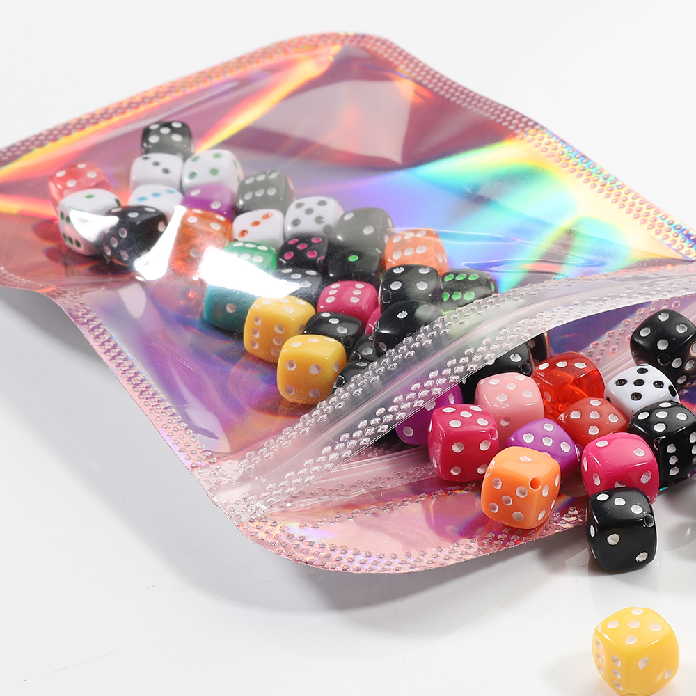 50 ピース/ロットピンクレーザージップロックバッグ再利用可能なプラスチック透明袋ジュエリー包装化粧品小売ディスプレイバッグ