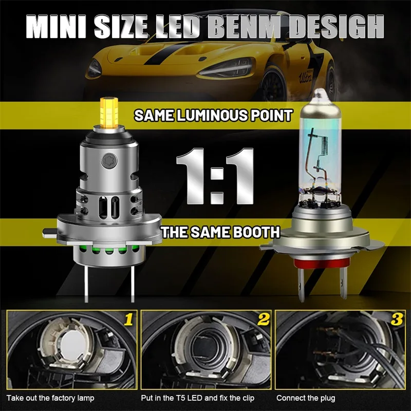 2200W 360 H7 LED Lâmpada Canbus do farol do carro 3000000 Luz LM para carro Turbo Mini tamanho H7 LED farol 6000K 12V sem fio com ventilador