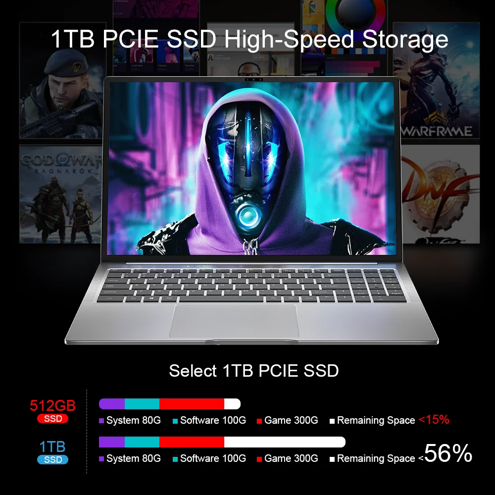 Laptop da gioco Ninkear N16 PRO 13th Intel i7-13620H Computer da 16 pollici 2.5K IPS 120Hz 32GB DDR4 + 1TB SSD WiFi 6 Riconoscimento facciale