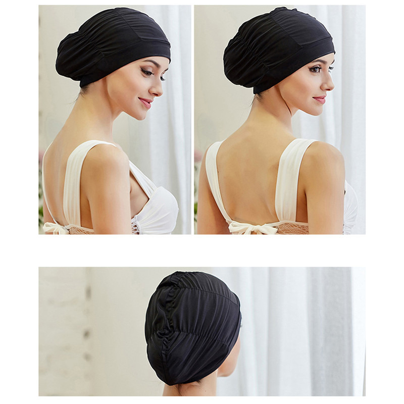Gorro de natación Unisex para mujer y niña, gorro de baño de pelo largo, gorro de natación elástico, tamaño libre, piscina, deporte, turbante de nailon elástico