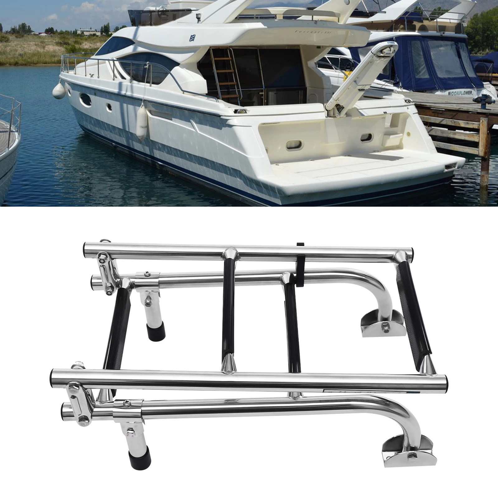 Portable Folding Step Ladder,High Stability Stainless Steel Ladder,2+2 Boat Drop Ladder,for Yachts,fishing Boats,swimming Pools