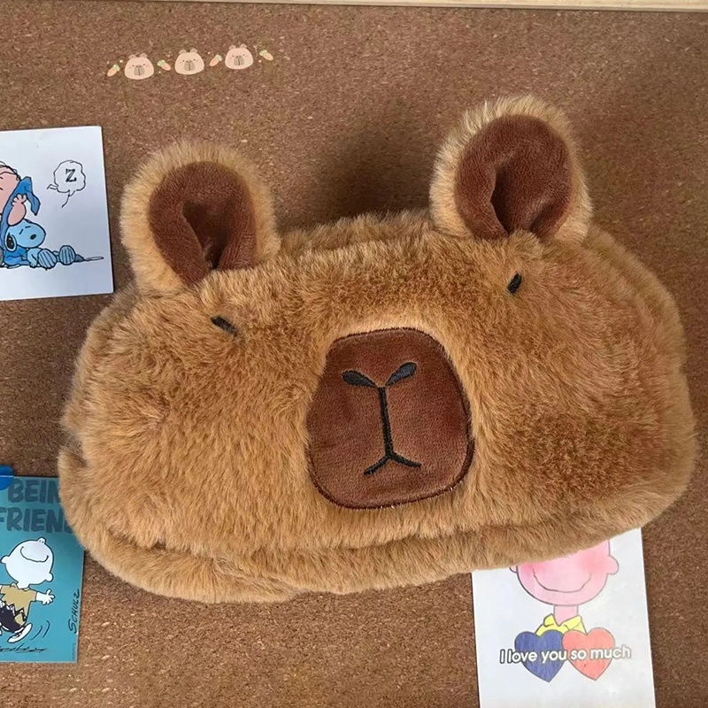 귀여운 플러시 Capybara 연필 보관 가방 만화 동물 펜 케이스 펜 가방 다기능 대용량 편지지 주머니