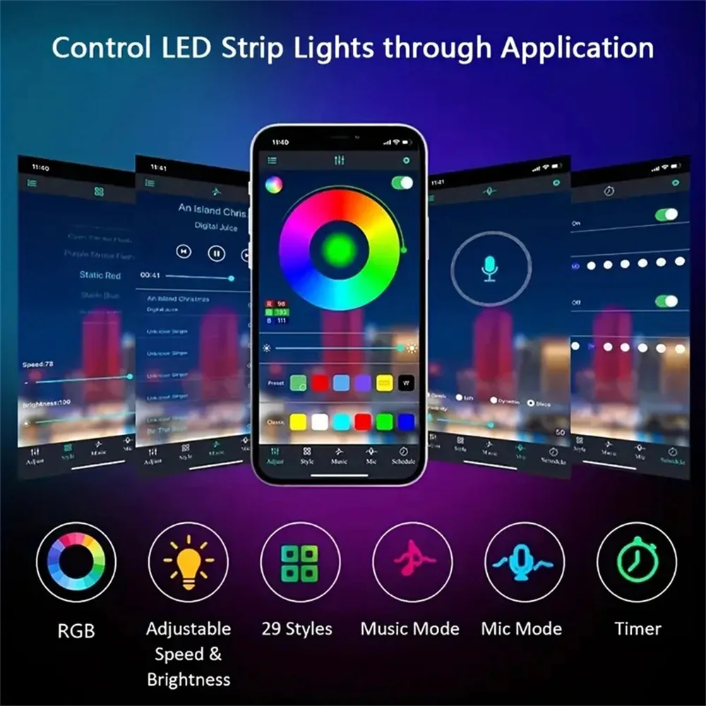 Tira de luces LED USB, luces LED con Control por aplicación Bluetooth para TV RGB 5050, cinta de diodo Flexible, retroiluminación de TV, decoración de habitación