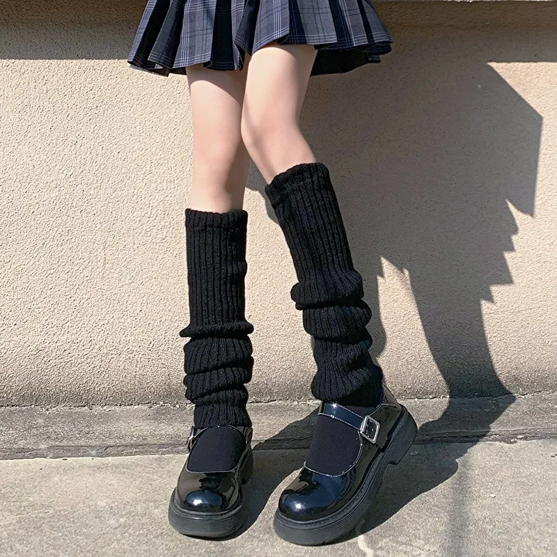 Calentadores de piernas de 42/52/72cm, calcetines Lolita Y2K, cubierta de pie cálida tejida, calentador blanco y negro para mujer, calcetín de ganchillo para otoño e invierno, puños para botas