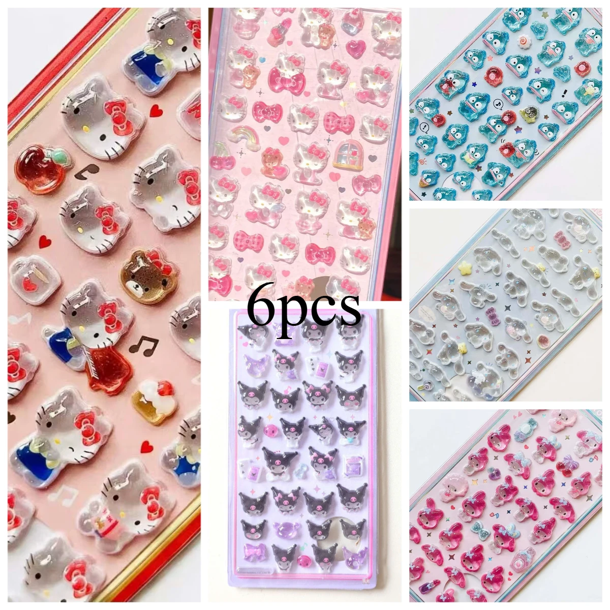 6 стилей для Kuromi Hellokitty Hangyodon Cinnamoroll 3D прозрачная желейная наклейка кристалл декоративные наклейки Diy Toy S D @