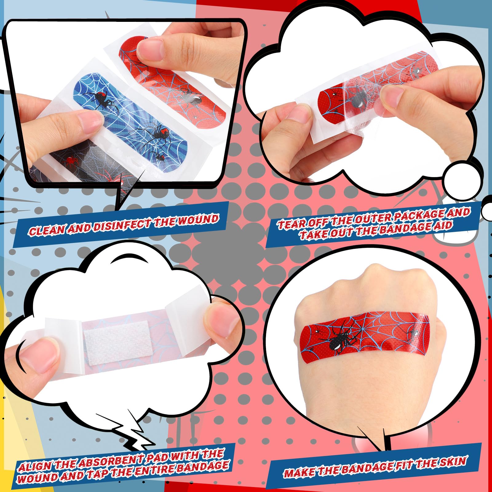 30/50pcs Cartoon Cute Spider Band Aid Wound Dressing Patch Plaster Skin Tape First Aid Disposable Breathable Adhesive Bandages