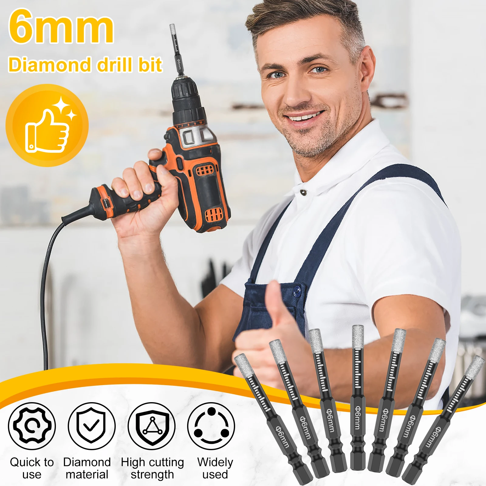 7 ชิ้น 6 มิลลิเมตรแห้งเพชรเจาะชุด Bits สูญญากาศ Brazed Core เจาะชุด Bit Quick Change Hex Shank สําหรับพอร์ซเลนหินแกรนิตกระเบื้องหินอ่อน