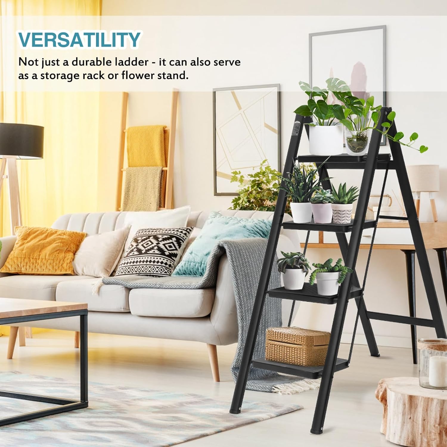Lightweight portable collapsible folding sturdy steel metal step stool with non-slip wide pedals, heavy duty 330 lb capacity