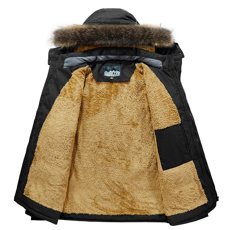 Jaqueta comprida de lã com capuz masculino, Parkas quentes, casacos masculinos, jaqueta casual ao ar livre, nova moda, inverno, tamanho 7XL