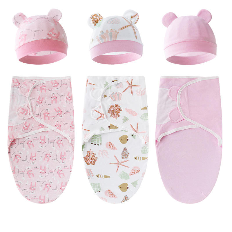 100% cotone Baby Swaddle Coperta Swaddle Wrap Baby Hat Set per neonato Swaddle neonato regolabile Swaddles per 0-6 mesi